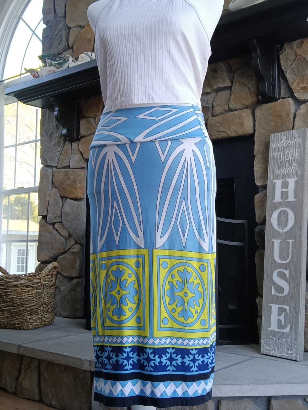 Analili White and Light Blue Graphic Dress